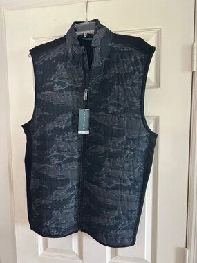 Perry Ellis Men's Size XL Tonal Camo Quilted Vest Black Full Zip Mock Neck